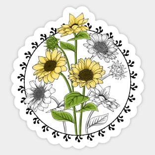 Sunflowers Line Art Design Sticker